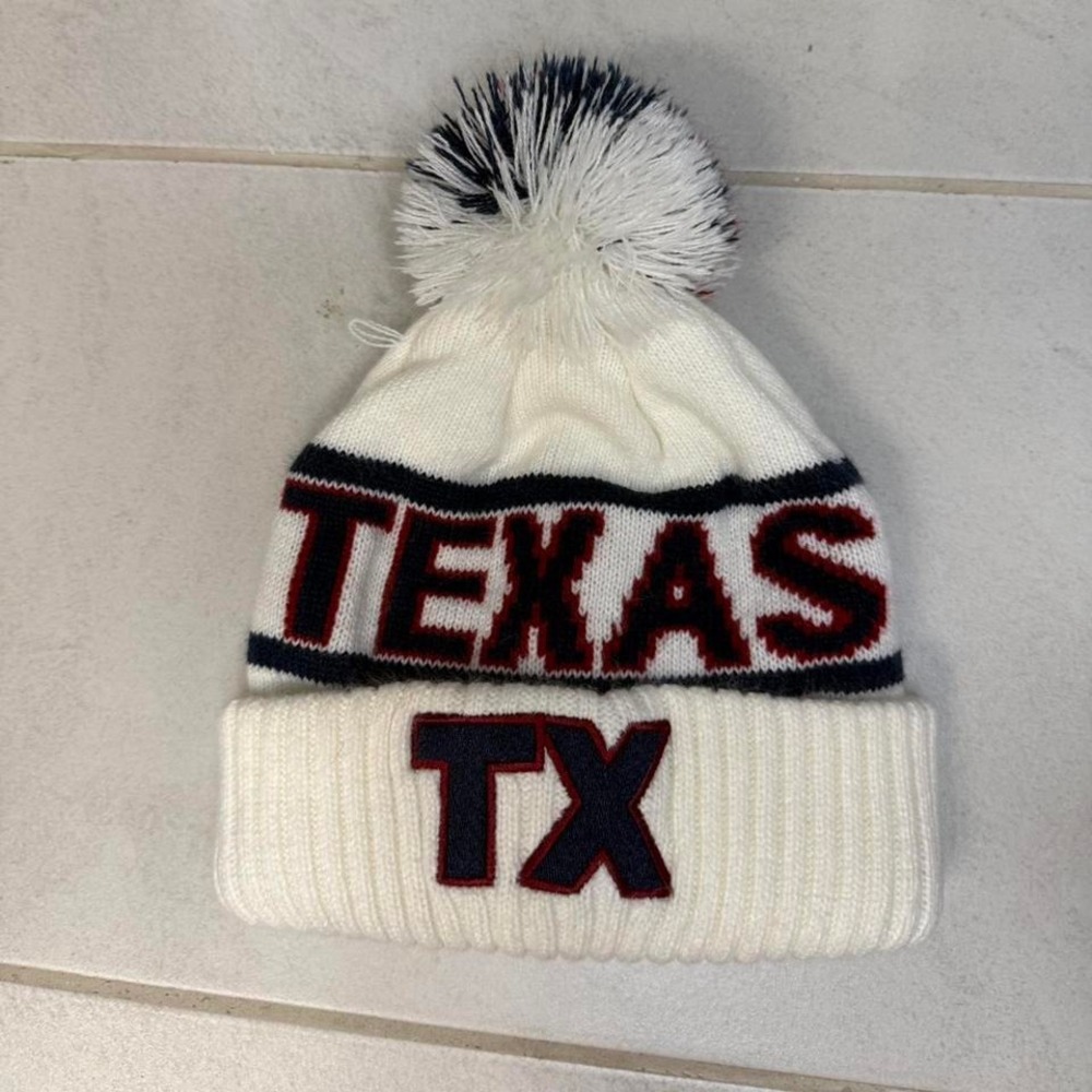 Texas TX Pom Beanie | White‎ Knit Winter Hat